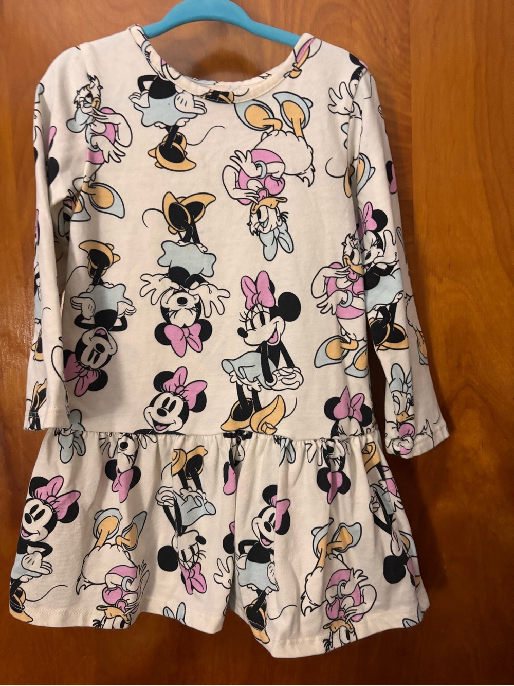 Girls' Minnie Mouse Pink & Cream Long-Sleeve Dress